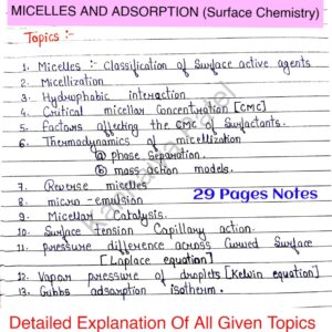 [ MICELLES AND ABSORPTION (Surface Chemistry) ]-Complete HANDWRITTEN Notes