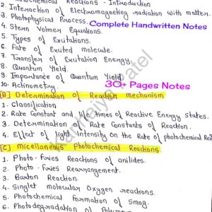 [ PHOTOCHEMICAL REACTIONS / Determination of Reaction mechanism / Micellaneous Photochemical Reaction ] - Handwritten Notes