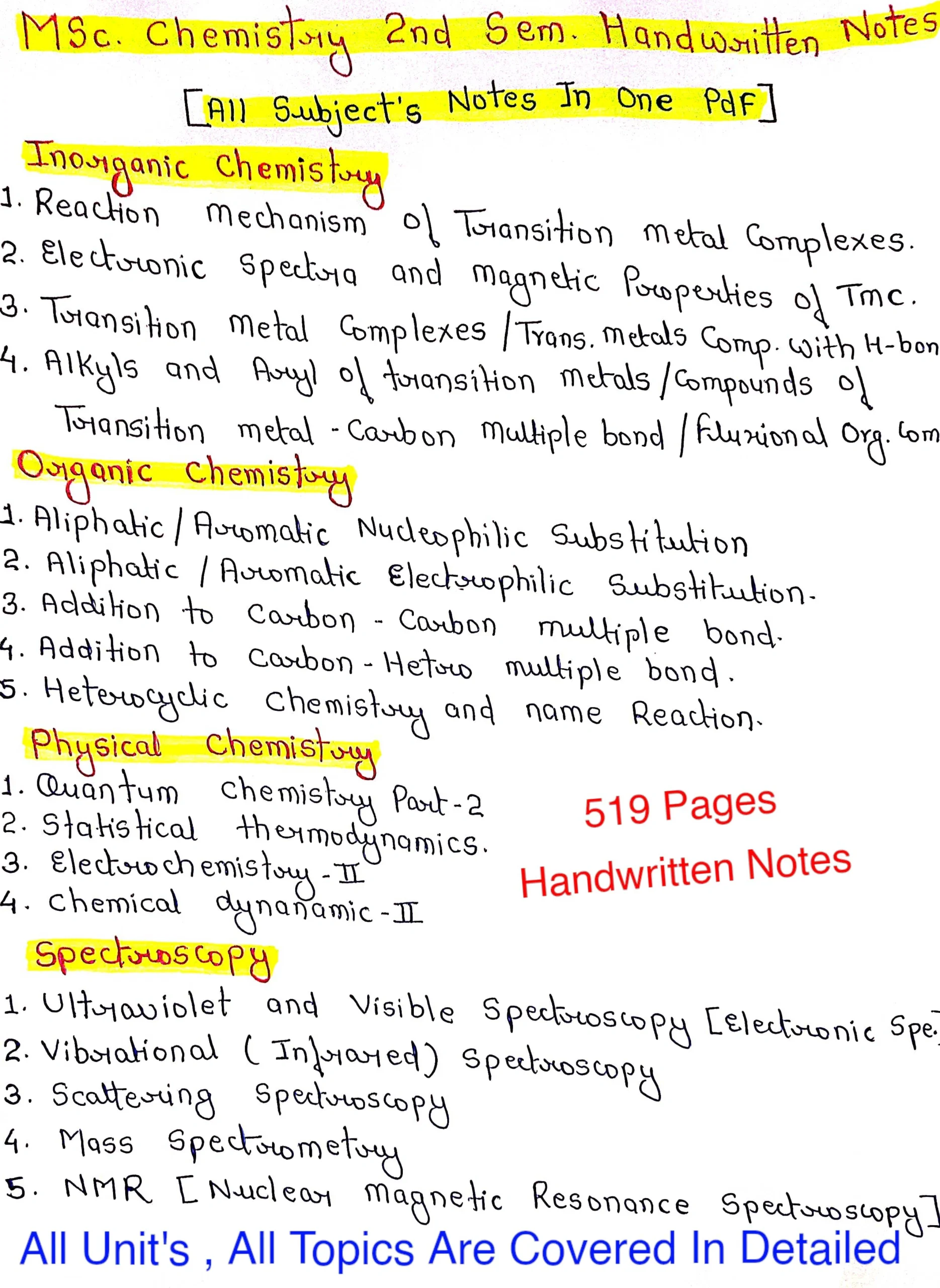 【COMPLETE NOTES FOR MSc.2ND SEM.】All Unit In One PDF. Complete Handmade Notes