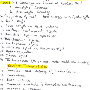 ELECTRONIC EFFECTS IN ORGANIC COMPOUNDS /REACTION INTERMEDIATS -BSc.1st Sem.-Handwritten Notes