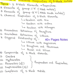 CHEMICAL PROPERTIES OF S-BLOCK METALS - BSc.1st Sem.- Handwritten Notes