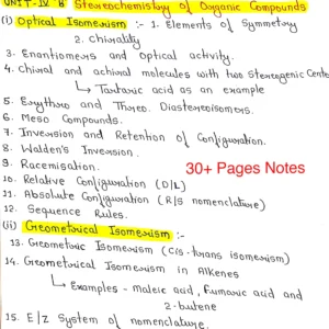 STEREOCHEMISTRY OF ORGANIC COMPOUNDS -BSc.1st Sem.-Handwritten Notes