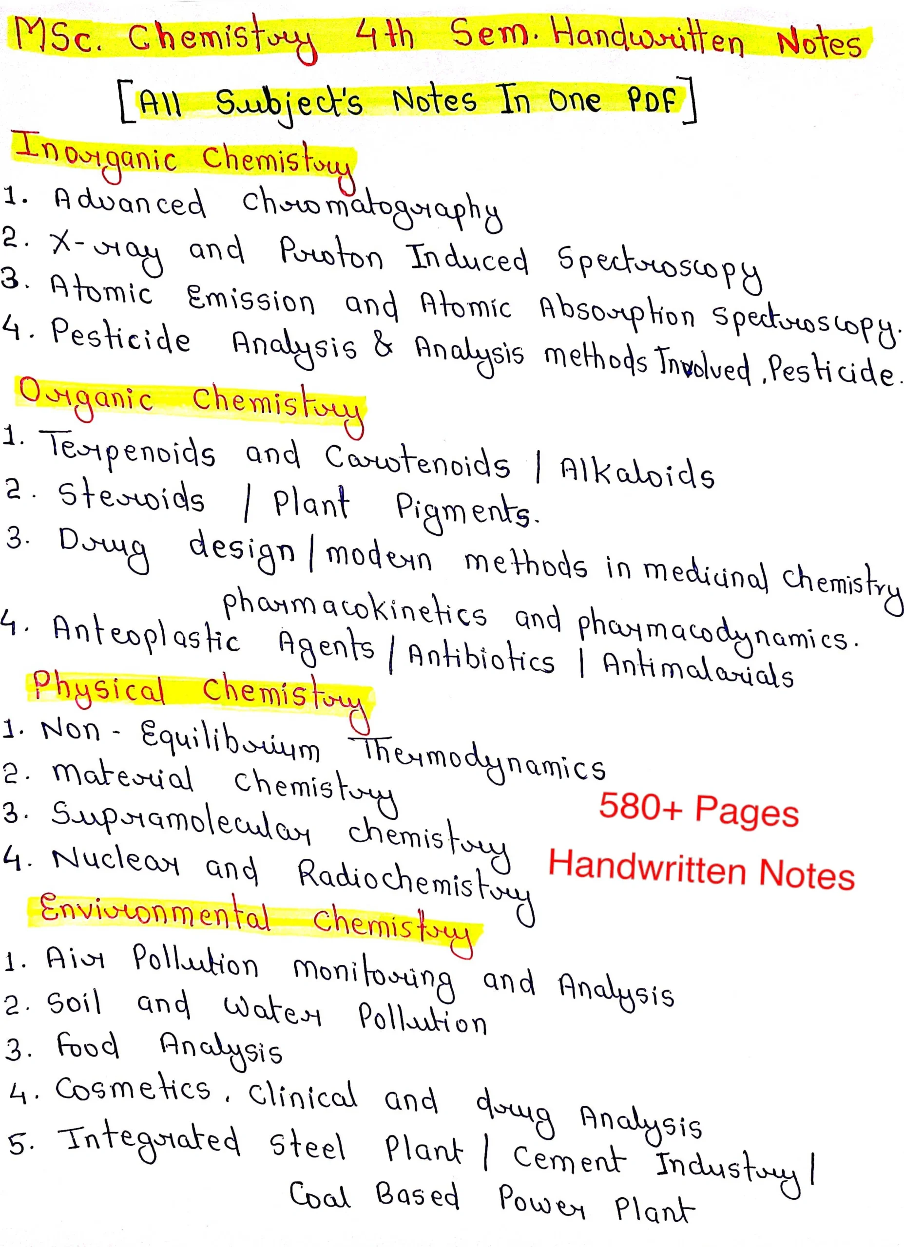 【COMPLETE NOTES FOR MSc.4th SEM.】All Unit In One PDF. Complete Handmade Notes