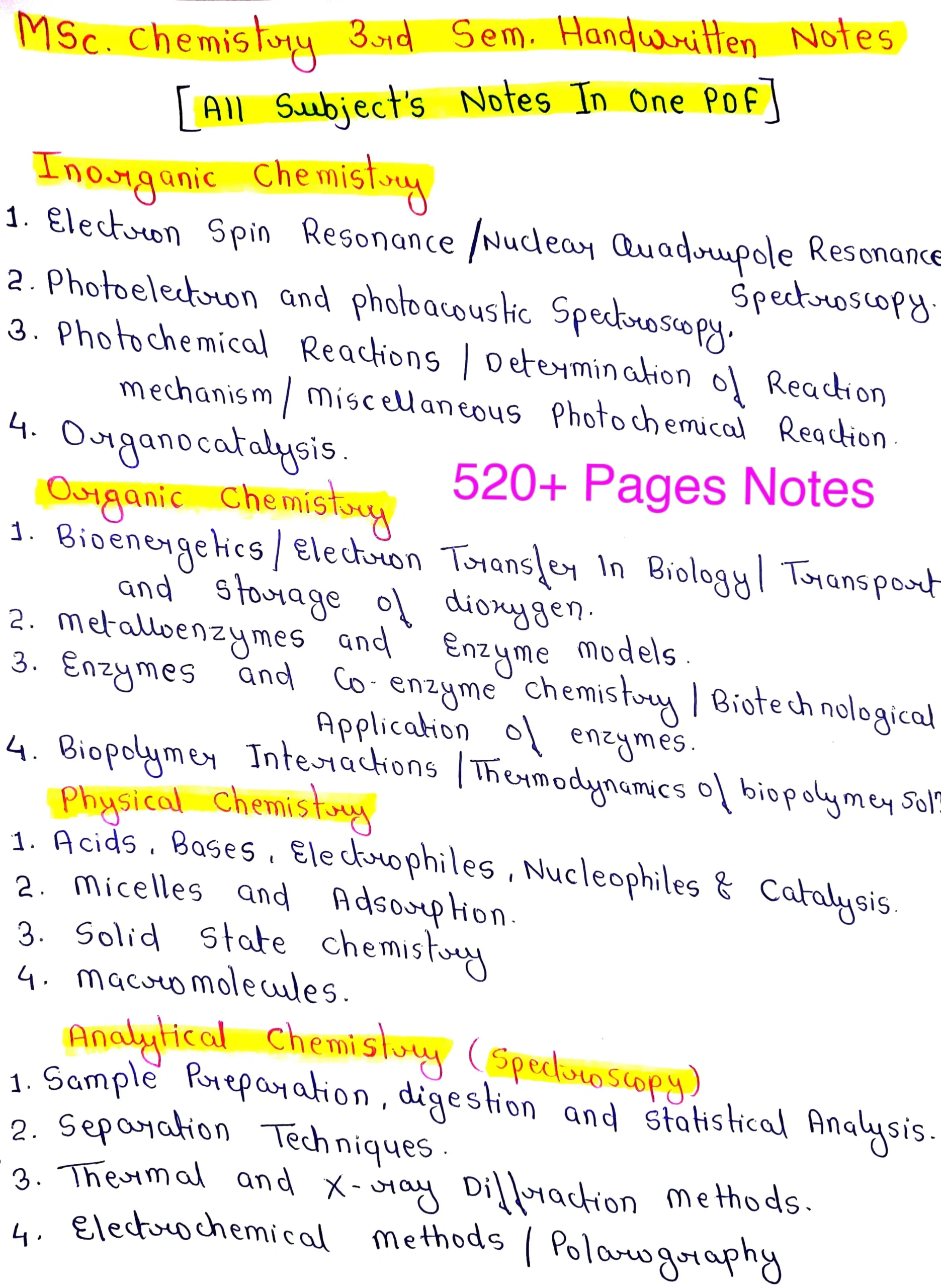 COMPLETE NOTES FOR MSc.3rd SEM |All Subjects All Units are Covered In This One PDF |Complete Handwritten Notes 】